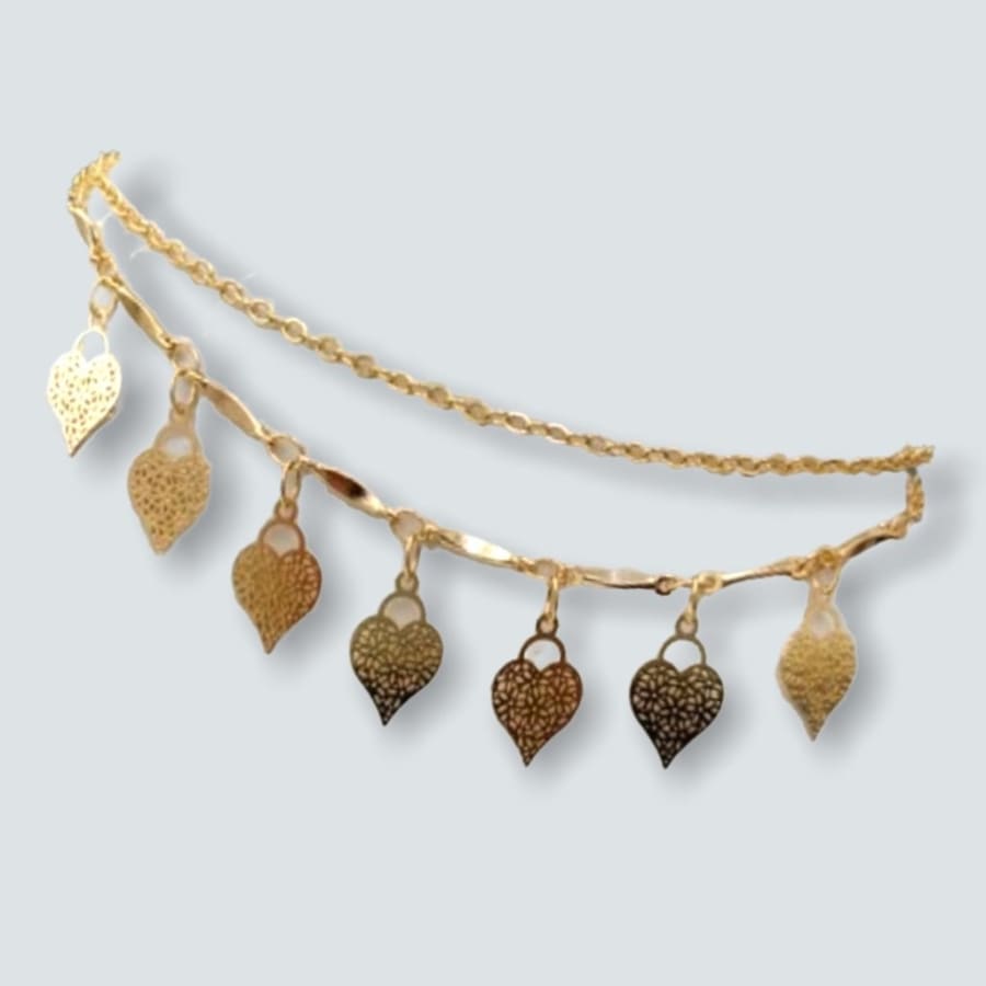 Double chains filigree hearts charm anklet 18k of gold plated