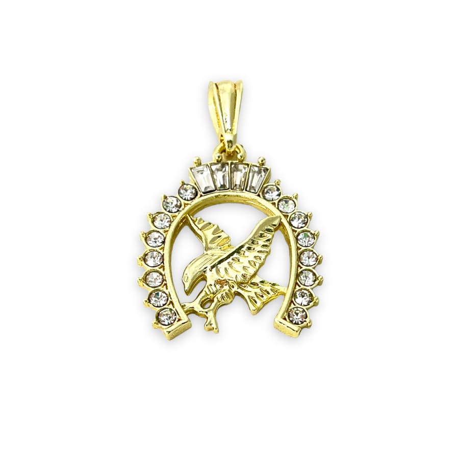 Eagle on a cz horseshoe pendant in 18k of gold layering