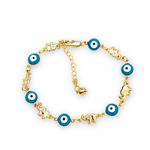 Stainless steel cable bracelet blue evil eye charm set