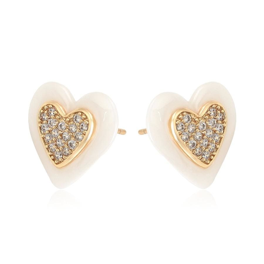 Enamel heart cz earrings 18kts of gold plated