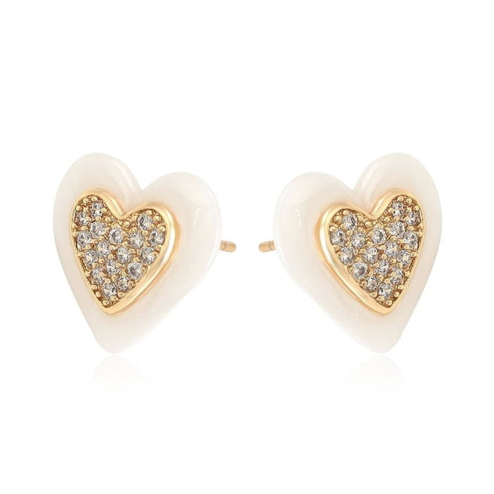 Enamel heart cz earrings 18kts of gold plated earrings