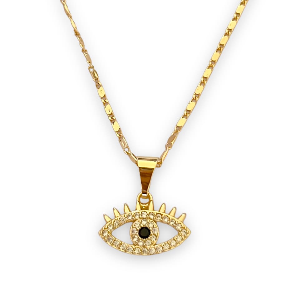 Evil eye black stone center 18k of gold plated chain necklace