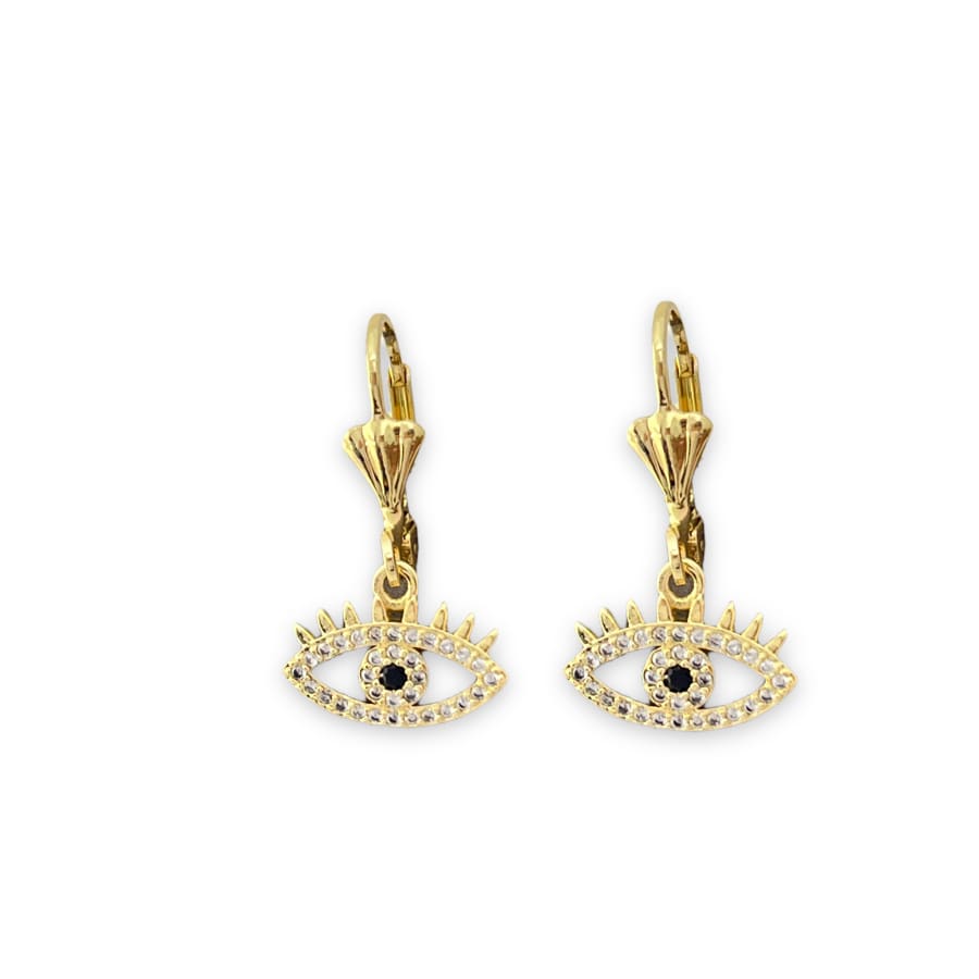 Evil eye black stone center lever-back 18k of gold plated earrings