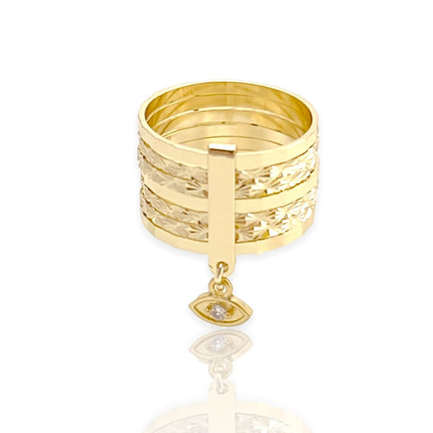 Cz cross charm tri-color semanario ring in 18k gold plated