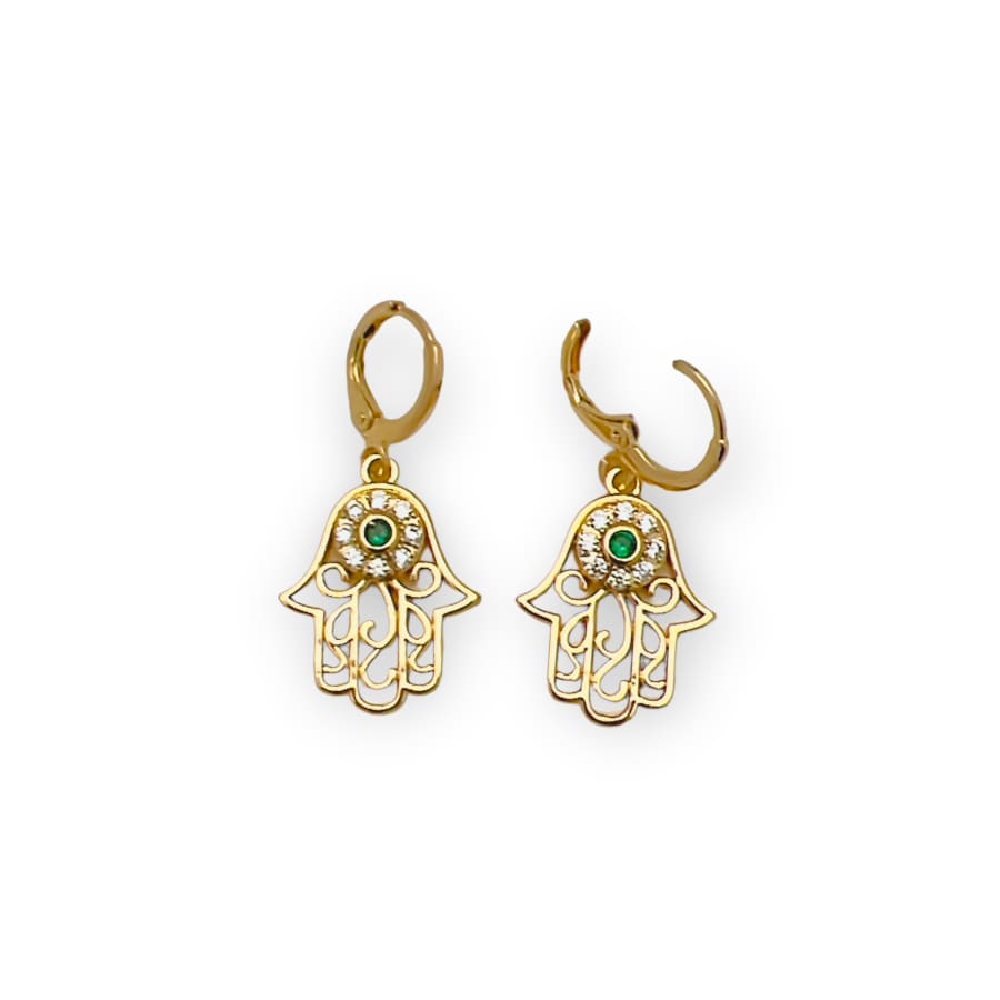 Fatima’s hand green cz stones huggies earrings in 18k of gold plated