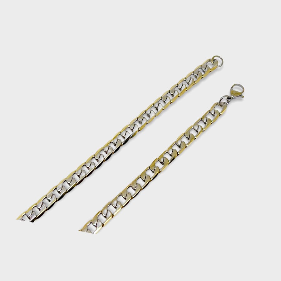 Flat cuban stainless steel and gold plated 6.4mm chain