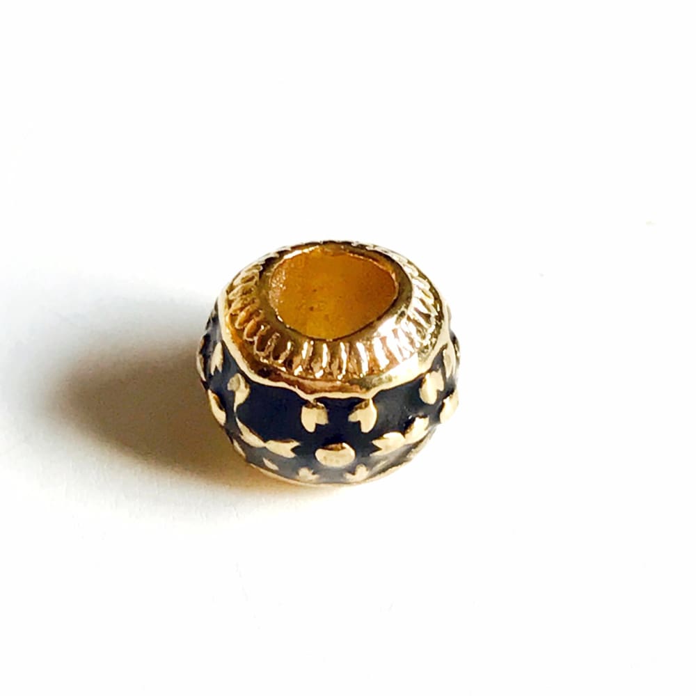 Flower black barrel european bead charm 18kt of gold plated
