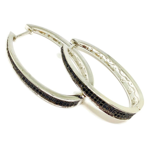 Roma squares cz silver plated hoops earrings