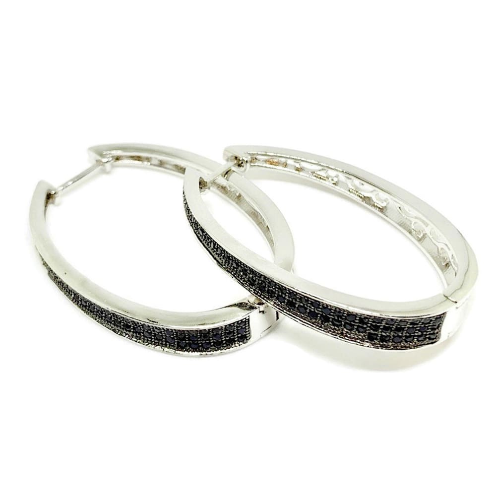 Gloria oval cz silver plated hoops earrings earrings