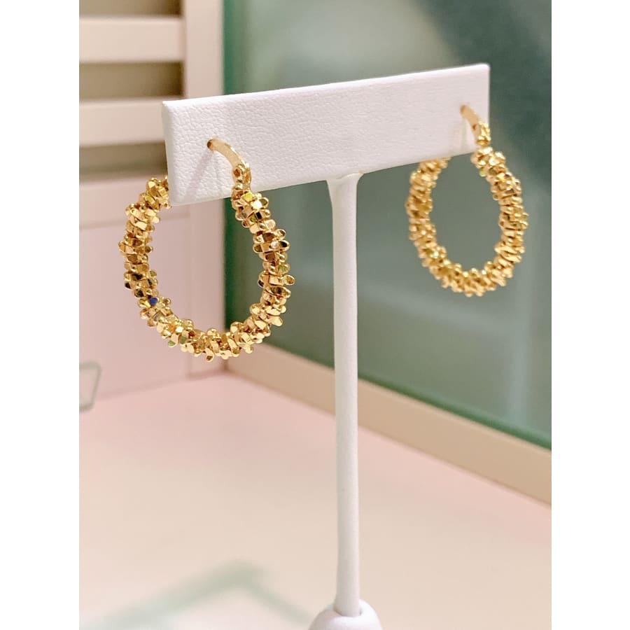 Gold petals beaded hoops in 18kts of gold plated