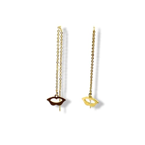 Golden lips threaders gold plated earrings