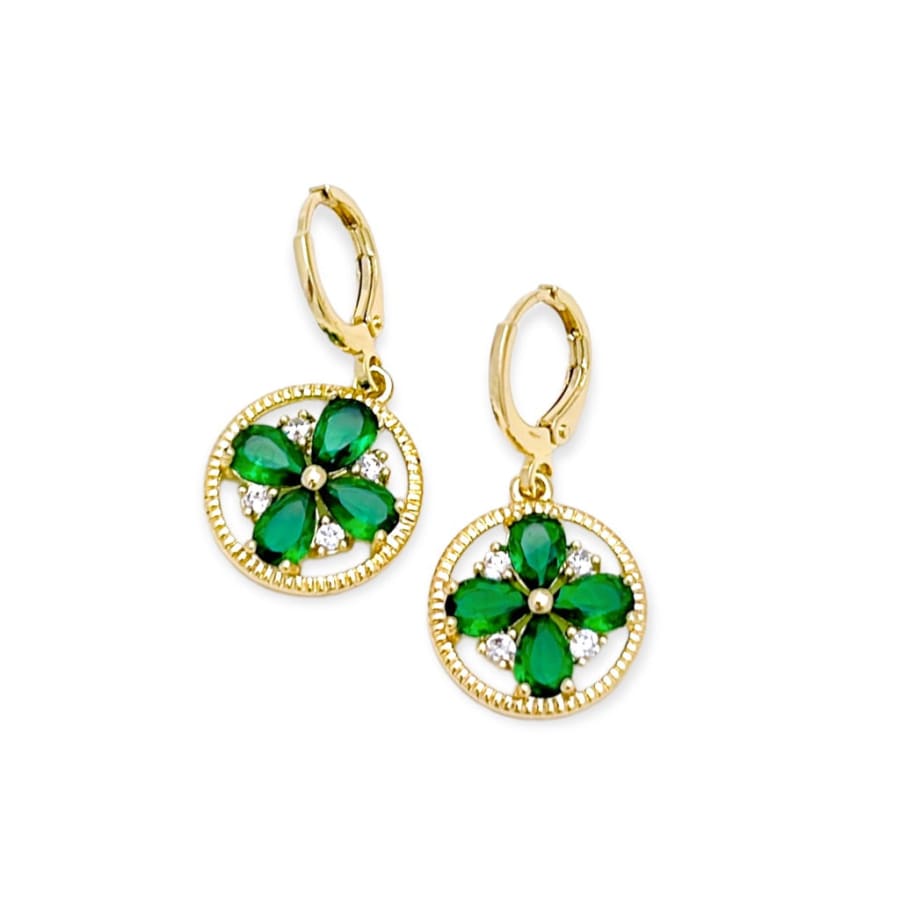 Green flower drop earrings in 18k of gold plated
