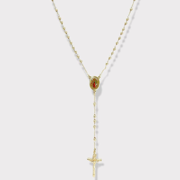 Guadalupe colorful portrait gold plated rosary necklace rosary