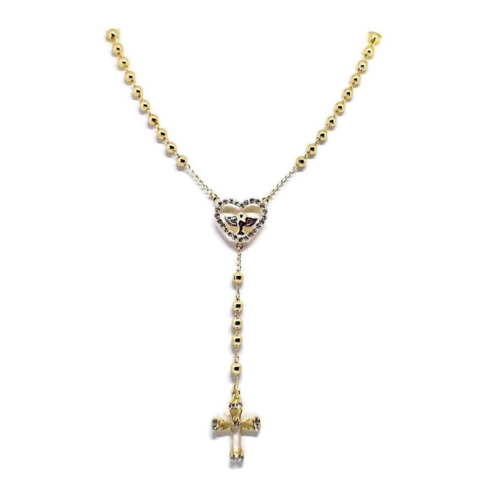 Heart dove 3mm beads 18k gold plated rosary