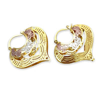 Heart shape hollow tri-color hoops earrings in 18k of gold plated earrings