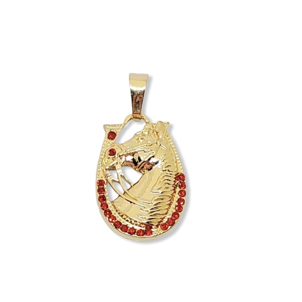 Horse pendant red stones in 18kts of gold plated