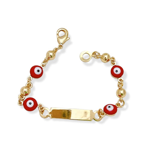 Id plate red evil eye kid’s size 18kts of gold plated bracelet red evil eye id bracelets