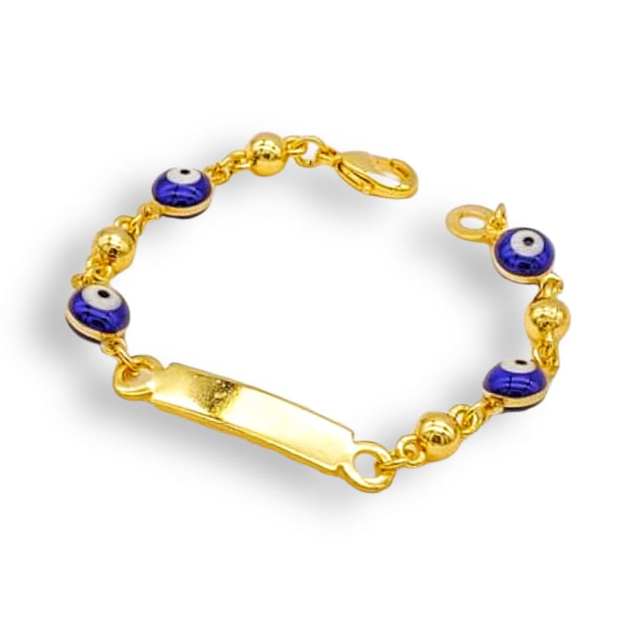 Id plate red evil eye kid’s size 18kts of gold plated bracelet blue evil eye id bracelets