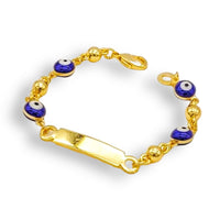 Id plate red evil eye kid’s size 18kts of gold plated bracelet blue evil eye id bracelets
