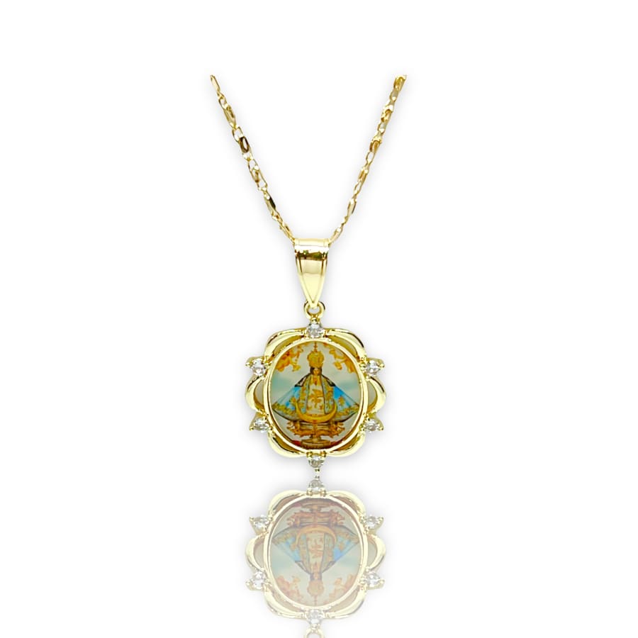 Virgin san juan de los lagos oval shape cz pendant in 18k of gold layering
