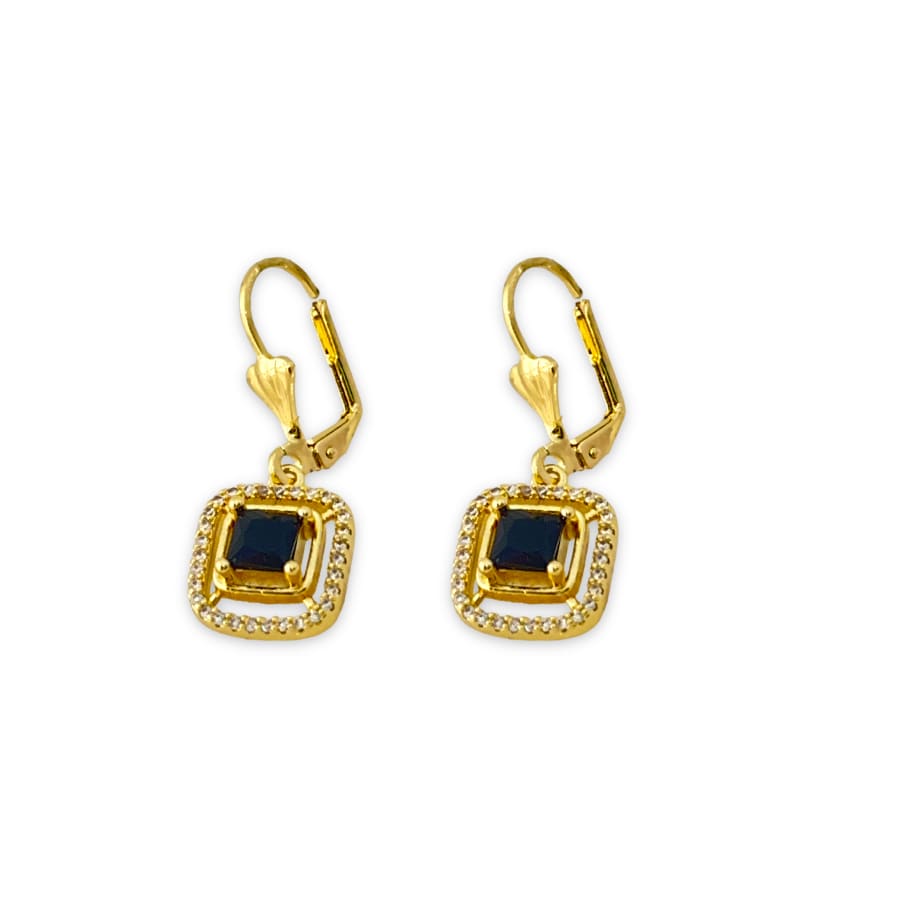 Isabela black square stone lever-back 18k of gold plated earrings
