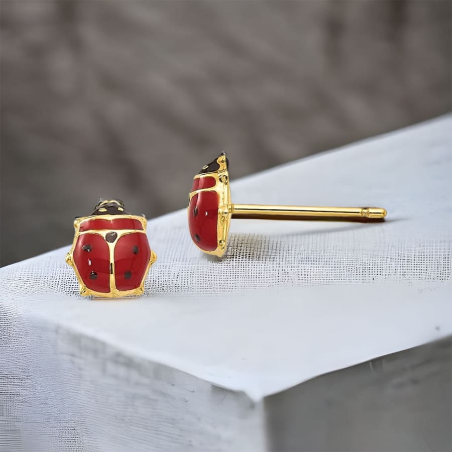 Lady bugs screw back post ball in 10k solid gold studs earrings