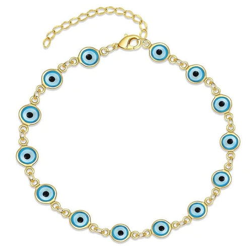 Light blue evil eye 18kts of gold plated bracelet blue evil eye link bracelets