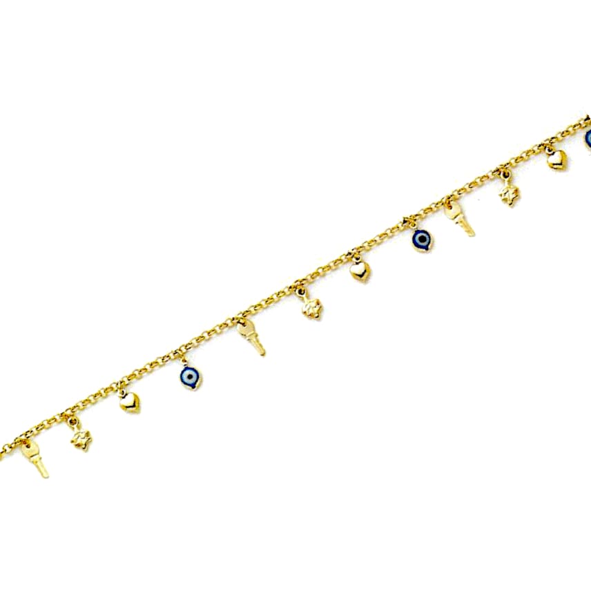 Lucky evil eye charm anklet 18kts of gold plated
