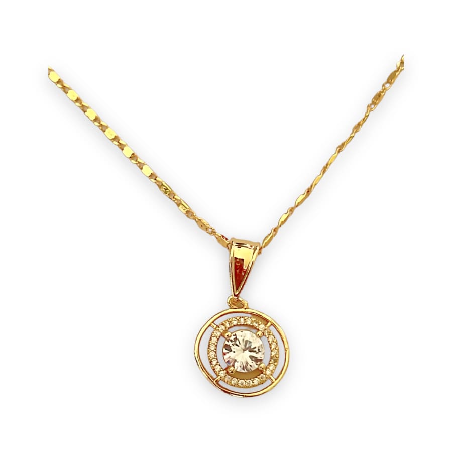 Maria circular clear stone in 18k of gold plated chain necklace