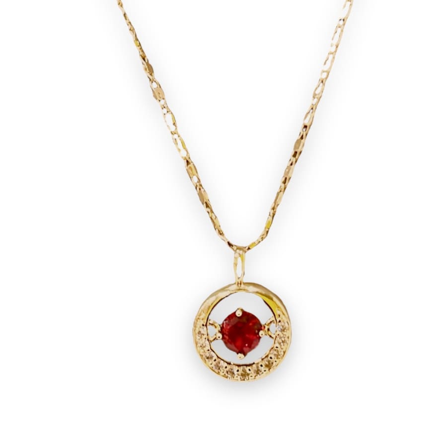 Mimi red circular stone stone in 18k of gold-filled chain necklace