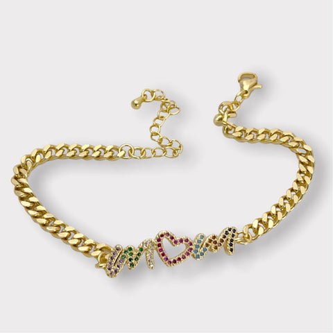 Heart shape tri - color morocco 18k of gold plated bracelet
