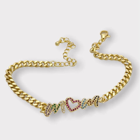 Cz evil eye shape multicolor bracelet 7.5’ 18kts of gold plated