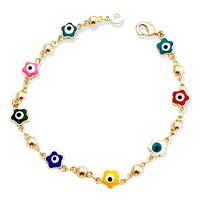 Multicolor flower evil eye 18kts of gold plated bracelet bracelets