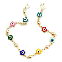 Multicolor flower evil eye 18kts of gold plated bracelet bracelets