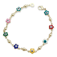 Multicolor flower evil eye 18kts of gold plated bracelet bracelets
