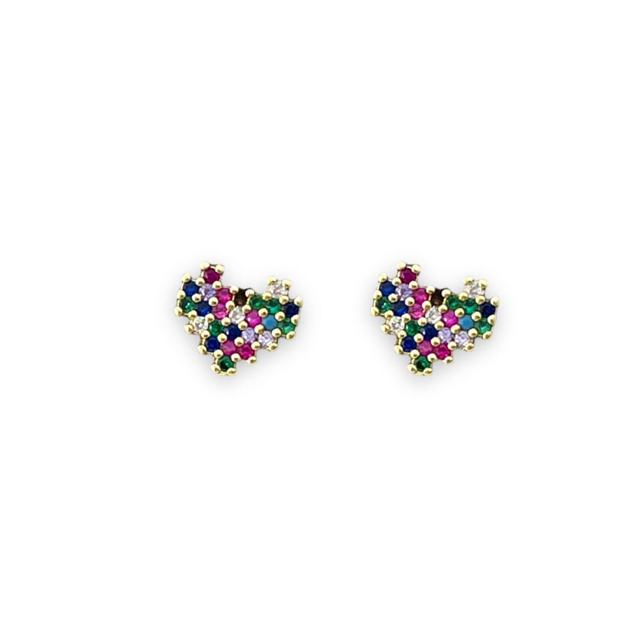 Multicolor stones heart studs earrings in 18k of gold plated earrings