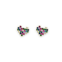 Multicolor stones heart studs earrings in 18k of gold plated earrings