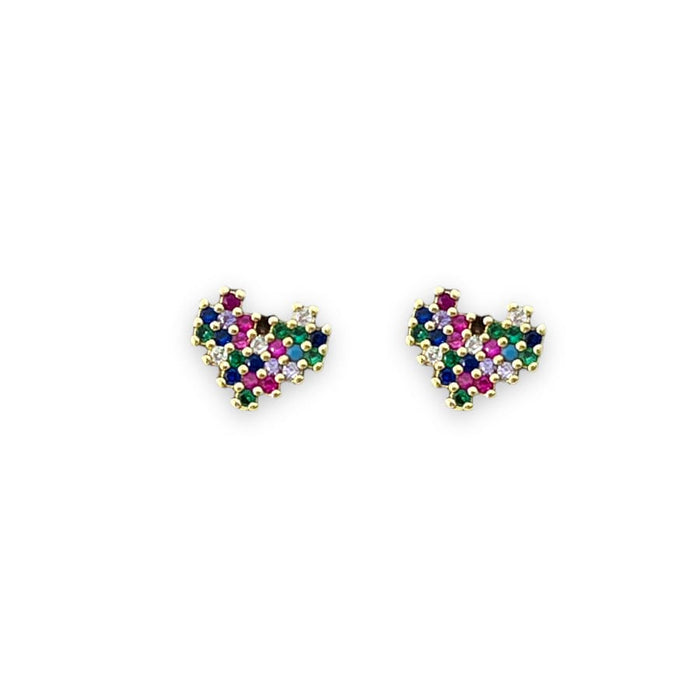 Multicolor stones heart studs earrings in 18k of gold plated earrings