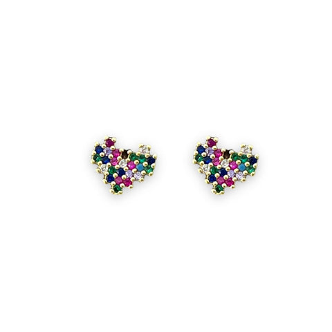 Multicolor hearts cz studs in 18k of gold layered