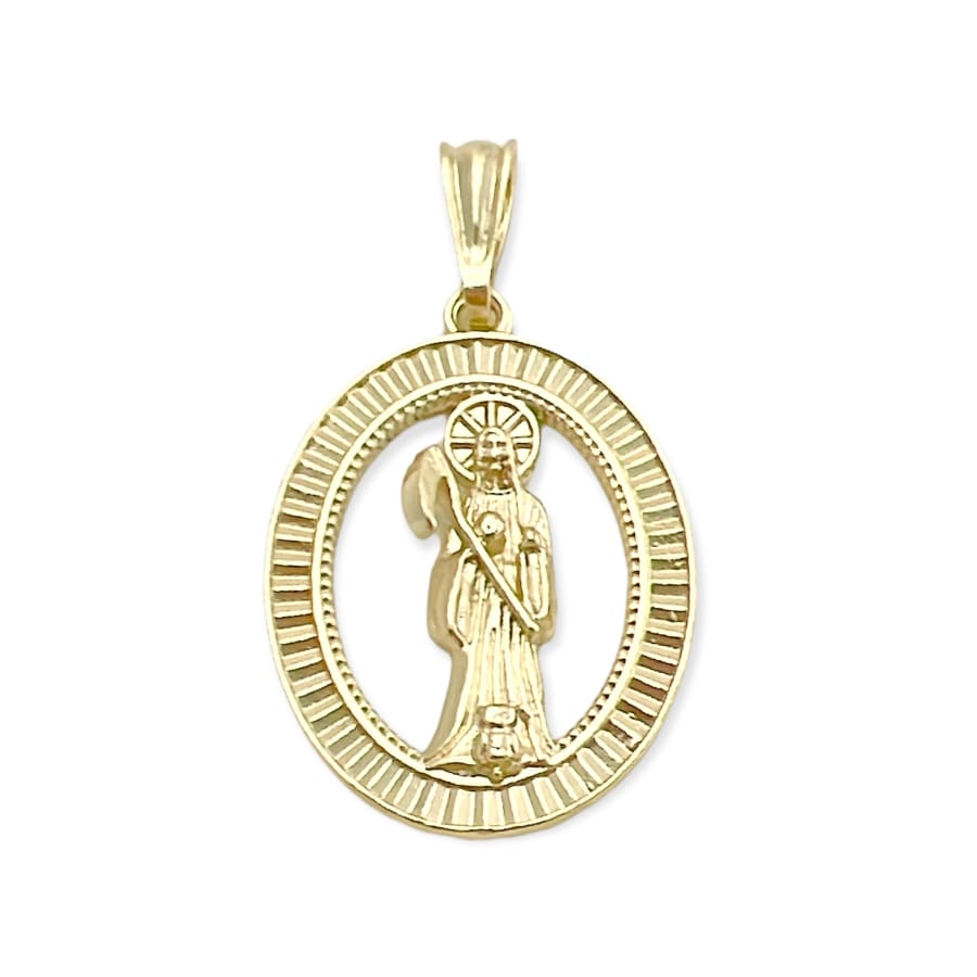 Oval shape grim reaper santa muerte pendant in 18k of gold layering charms & pendants