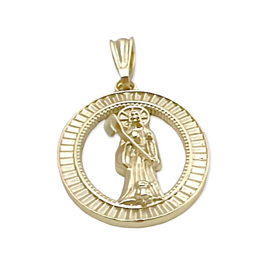 Oval shape grim reaper santa muerte pendant in 18k of gold layering charms & pendants