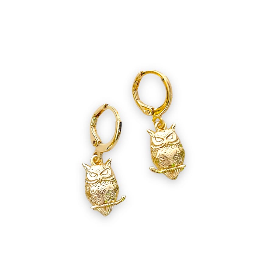 Owl dangles huggies earrings in 18k of gold plated