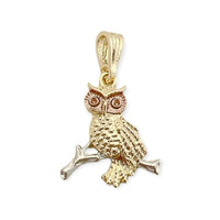 Owl tri-color silver rose and gold pendant in 18k of layering charms & pendants
