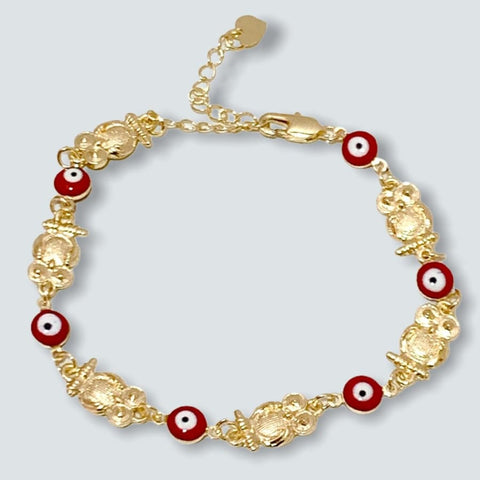 Diamond cut oval shape evil eye 18kts of gold plated bracelet / anklet