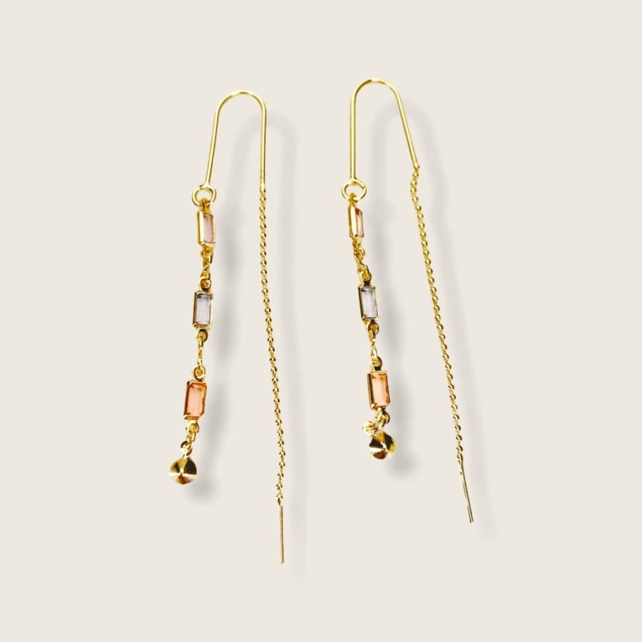 Pastel tones rectangular threaders gold plated earrings