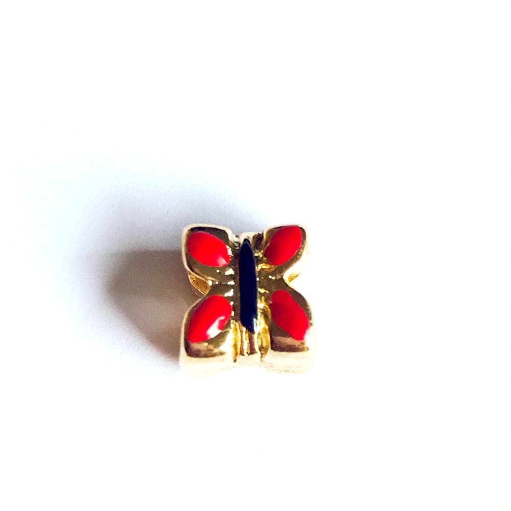 Red butterfly european bead charm 18kt of gold plated