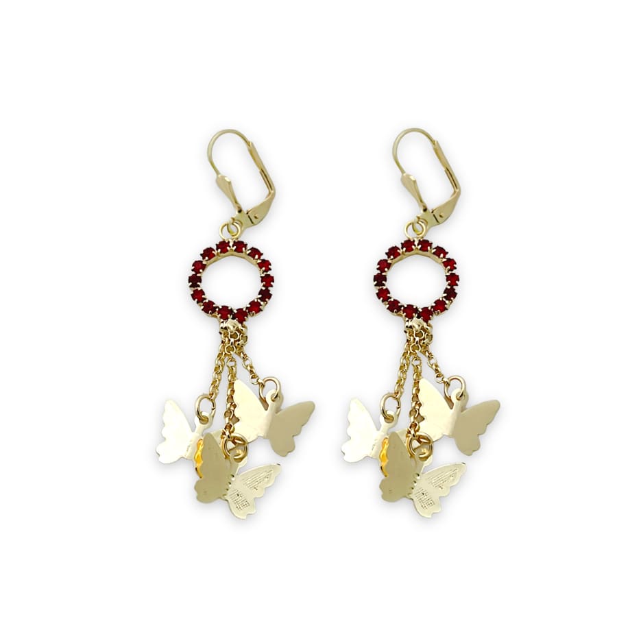 Red cz butterflies cascade lever back 18k of gold plated earrings