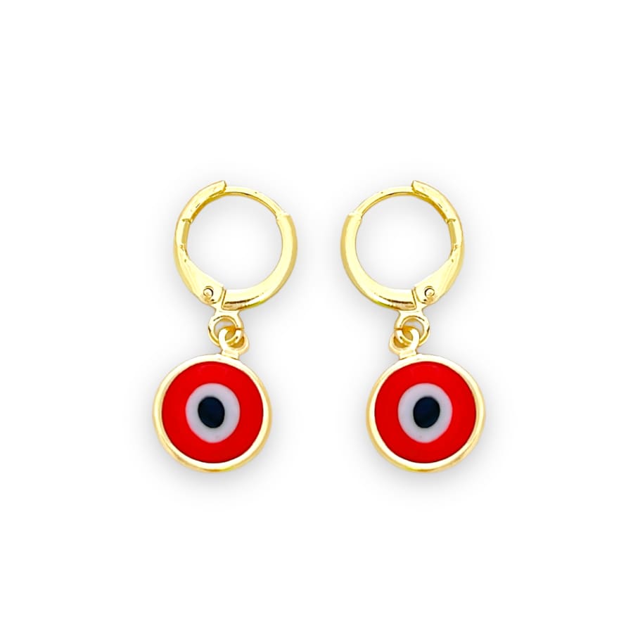 Red evil eye huggies earrings in 18k of gold plated