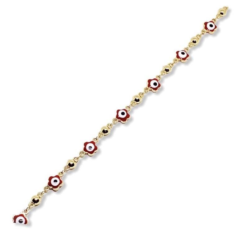 Red flower evil eye 18kts of gold plated bracelet