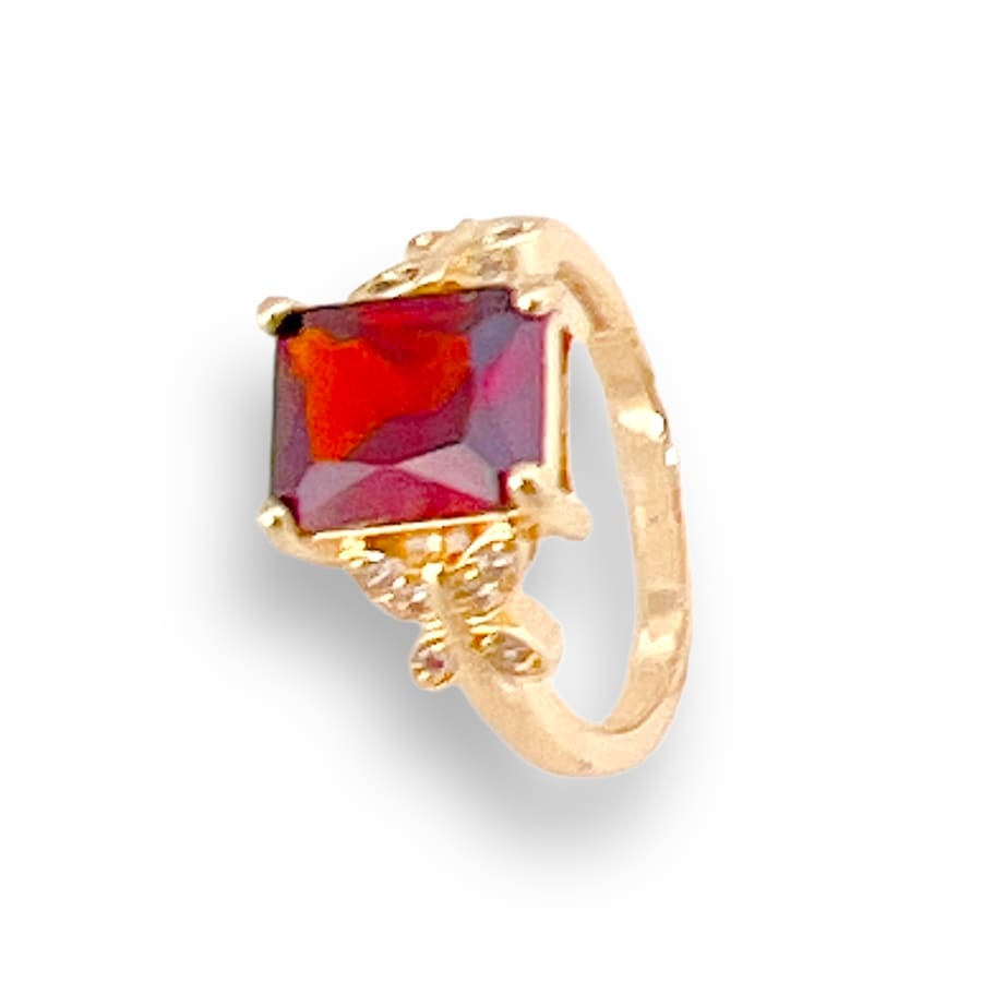 Red rectangular stone with butterflies sides ring in 18k of gold plated